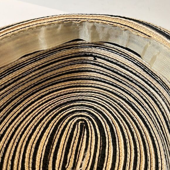 Preston & York Floppy Straw Sun Hat Black and Tan and Cream Striped - Picture 9 of 10